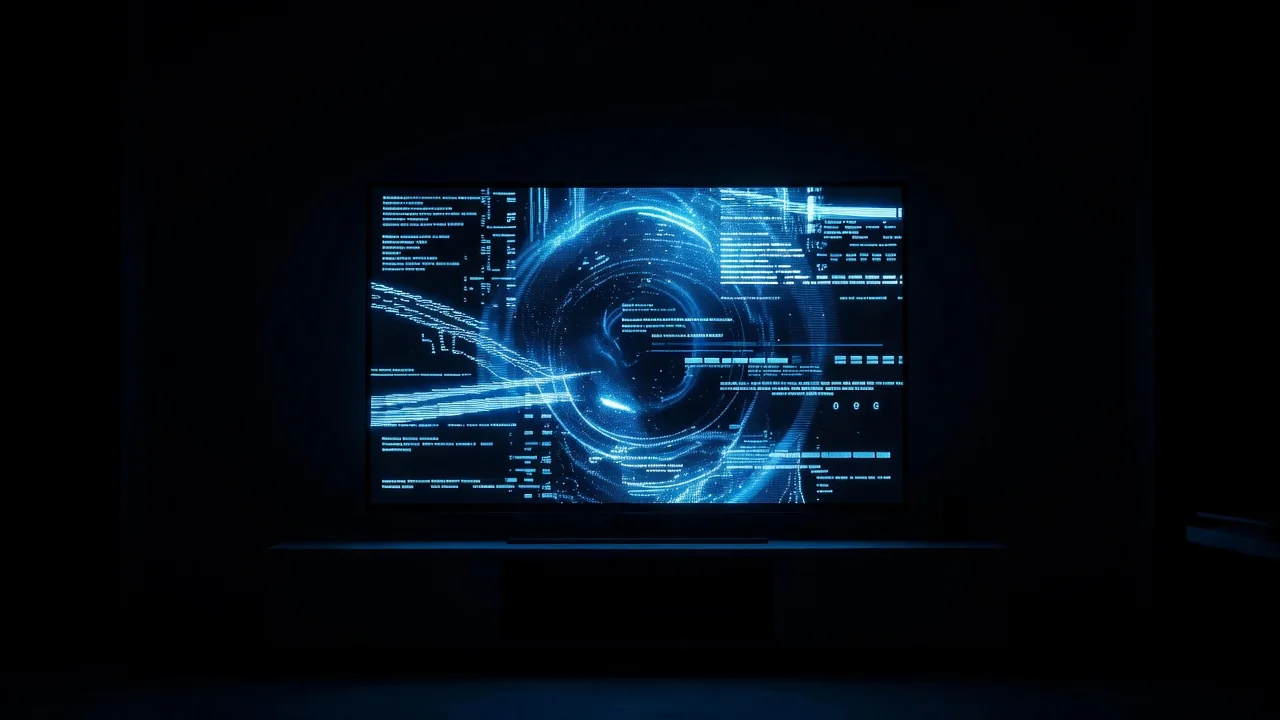 Tela de menu de receptor de satélite em varredura de canais, sem texto legível
