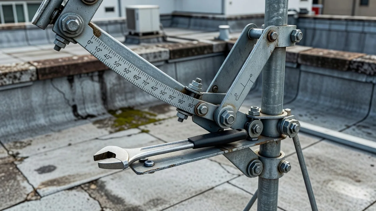 Antena parabólica de banda C instalada em telhado apontada para o céu