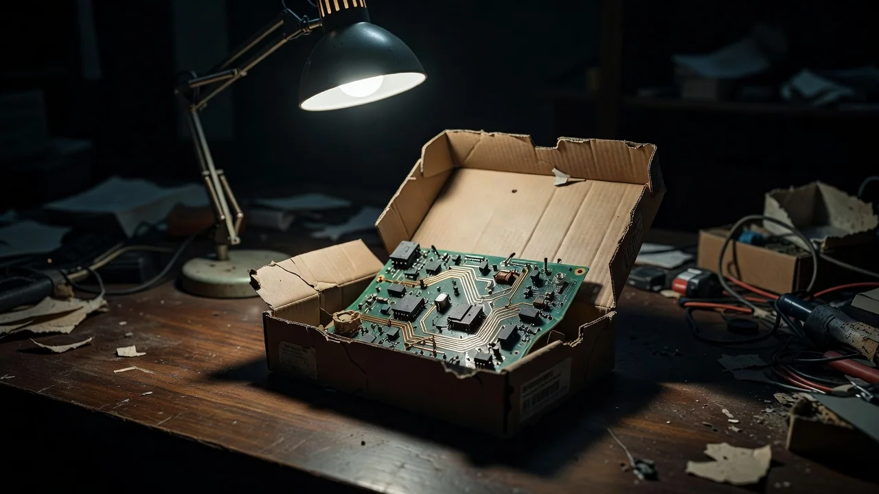 Mãos segurando receptor de TV falsificado