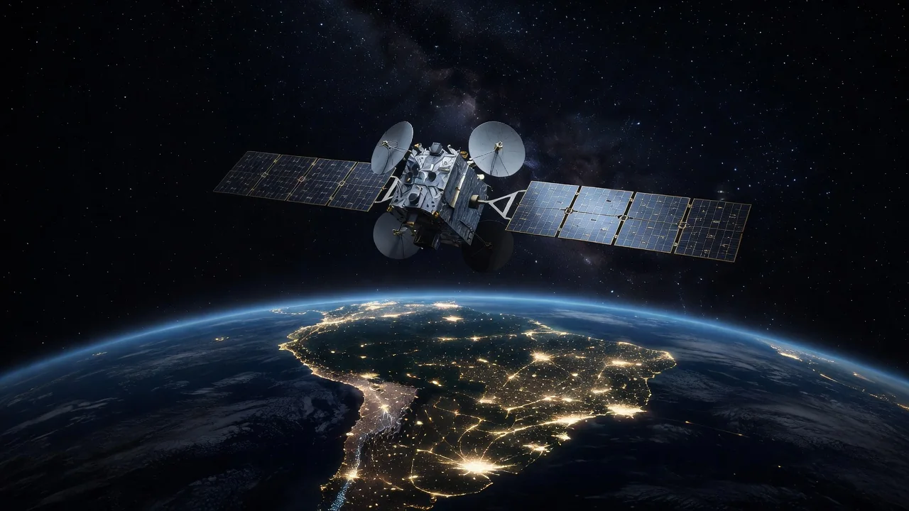 Satélite de telecomunicações em órbita sobre o Brasil