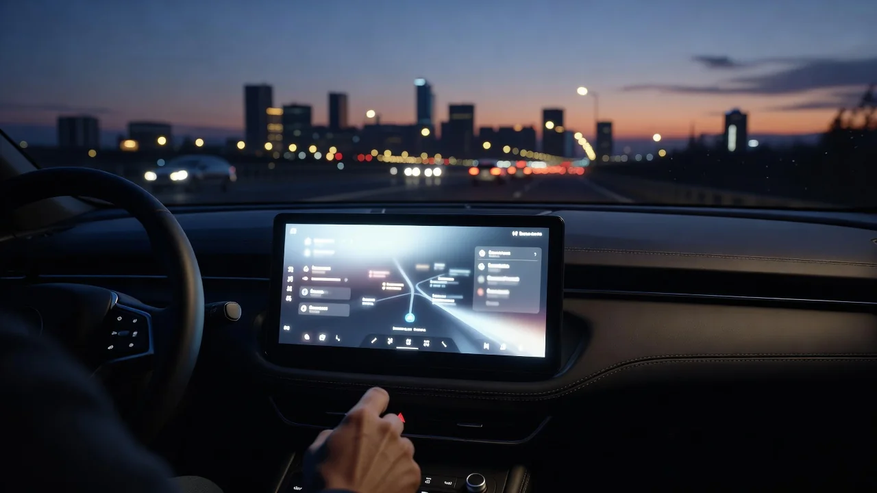 Painel de carro com tela de navegação