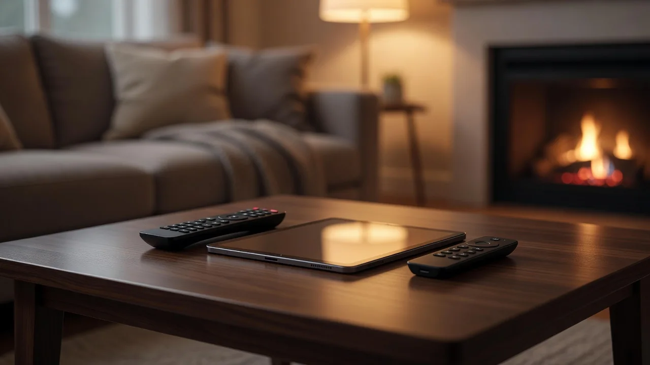Controles de TV e streaming sobre a mesa
